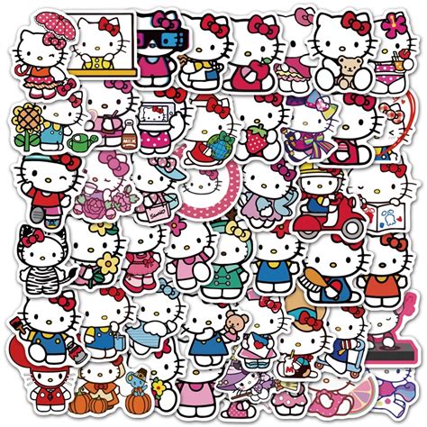 50Pcs/set Hello Kitty Stickers DIY Waterproof Mixed Doodle Stickers KT ...