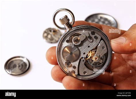 Closeup Watchmaker S Hands Repairing Mechanical Watches Isolated Over