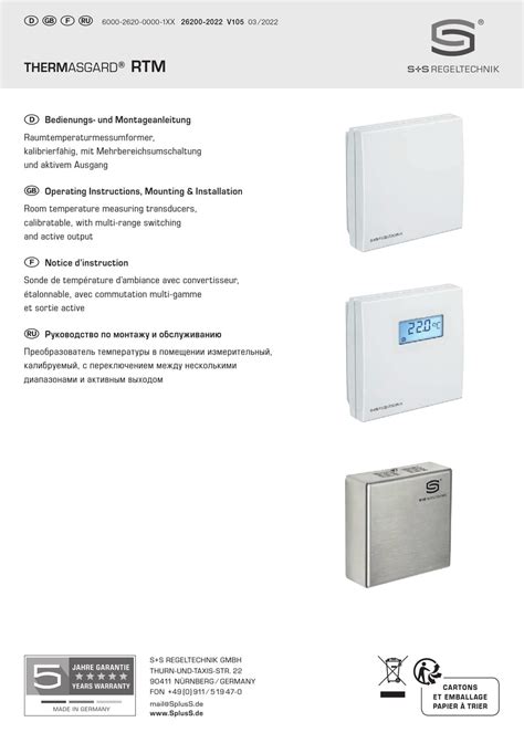 S S REGELTECHNIK THERMASGARD RTM1 U LCD OPERATING INSTRUCTIONS