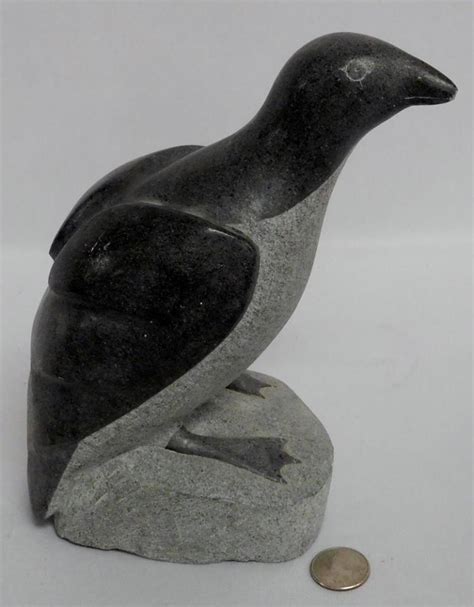 Lot Vintage Inuit Stone Carved Large Penguin Sculpture Signed By Artist