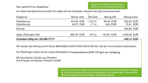 Ihre Gasrechnung einfach erklärt Energie und Wasser Potsdam