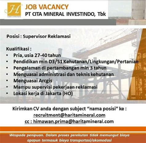 Job Vacancy Pt Cita Mineral Investindo Tbk Fakultas Kehutanan Ugm