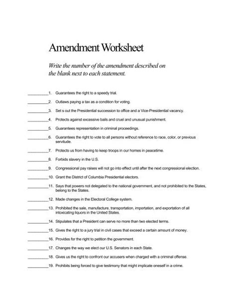 Amendments Worksheetpdf Amendments Worksheet Bill Of Rights 1