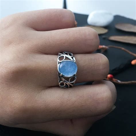 Oval 810mm Blue Jade Gemstone Ring Female Engagement Wedding Etsy