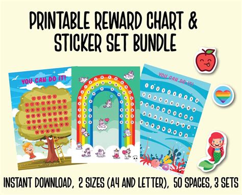 Reward Chart Bundle Reward Chart For Girls Behaviour Chart Printable Stickers Sticker Chart