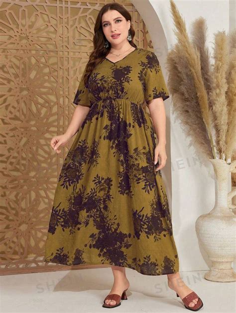 Shein Najma Plus Size Floral Print Cinching Waist Dress Shein Uk