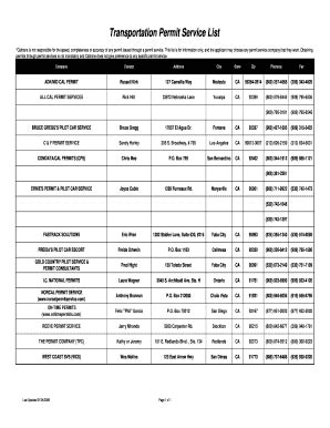 Fillable Online Dot Ca Transportation Permit Service List Caltrans