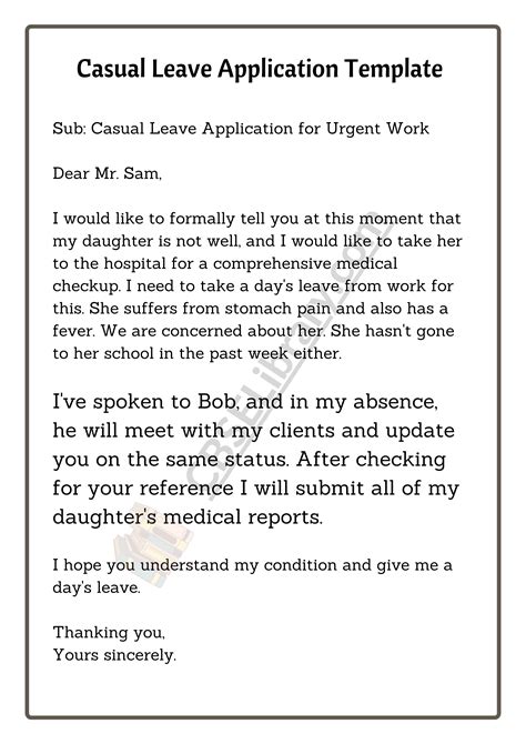 Casual Leave Application How To Write Casual Leave Application For