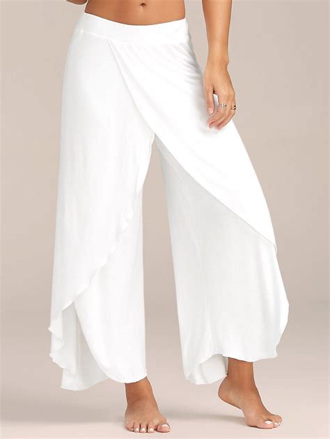 45 OFF Flowy Layered High Waisted Slit Palazzo Pants Rosegal