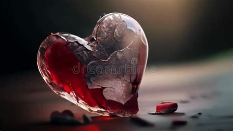 Slow Rotating Effect On 3D Glass Cracked Red Heart The Heart As A