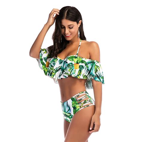 Sexy Ruffle Bikini Off Shoulder Bikinis Women Swimwear High Waist