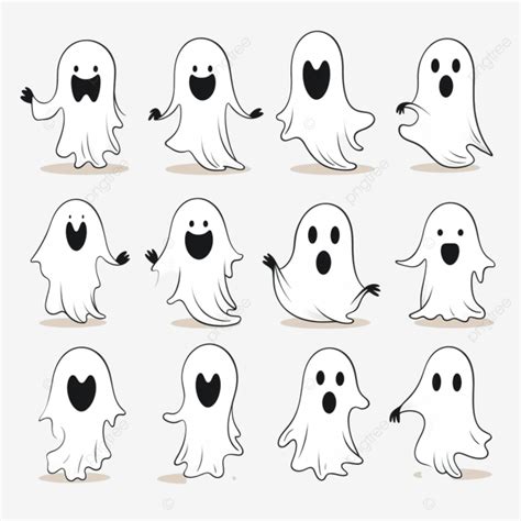 Collection Of Ghosts With Different Emotions Halloween Ghosts Doodle