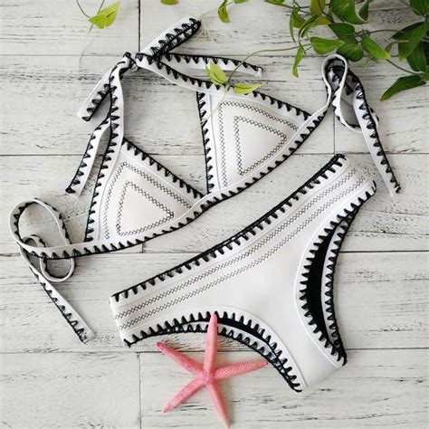 Buy Sexy Neopren Bikinis Women Crochet Swimwear Push Up Swimsuit Halter