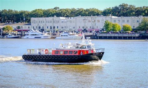 Boat Cutting Through Savannah River Editorial Photography Image Of