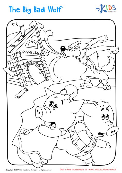 Big Bad Wolf Printable Coloring Page: Free Printable Worksheet for Kids