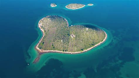 Aerial Drone View Of Galesnjak The Island Of Love In Croatia With