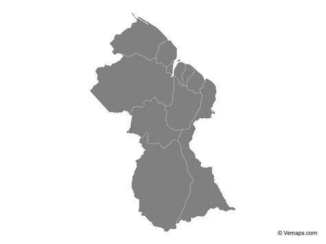 Grey Map Of Guyana With Regions Free Vector Maps