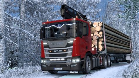 Frosty Winter Logging Timber Truck Scania R Nexgen DC16 V8 ETS2