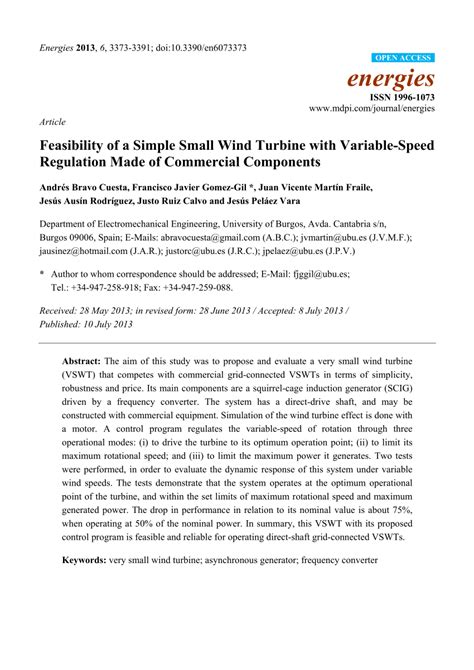 Pdf Feasibility Of A Simple Small Wind Turbine With Variable Speed Regulation Made Of