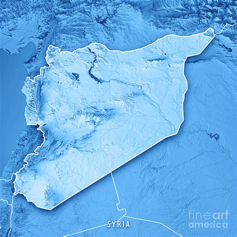 Syria Country D Render Topographic Map Blue Border Digital Art By