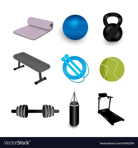 Gym fitnesssports equipment icon set Royalty Free Vector