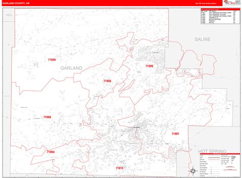 Garland County Ar Zip Code Wall Map Red Line Style By Marketmaps Mapsales