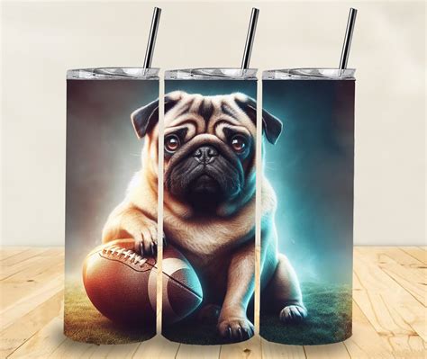 Pug Dog Football, Seamless, 20oz Straight Tumbler Wrap, PNG File, Tumbler Wrap, Sublimation ...