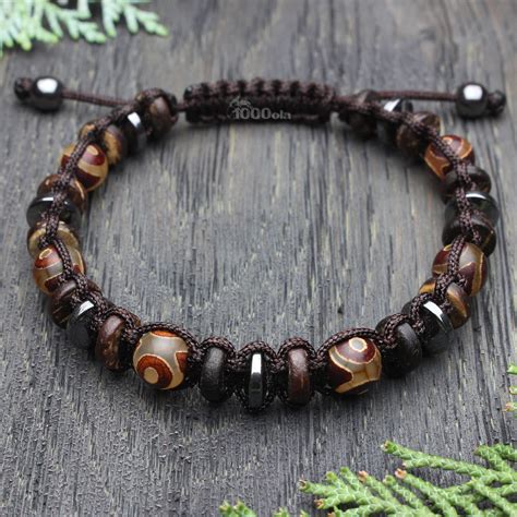 Mens Bracelet Tibetan Style Mala Beads Ø 8mm Natural Stone Agate