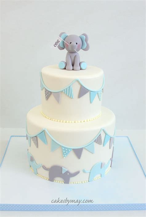 Elephants And Banners First Birthday Cake — First Birthday Cakes