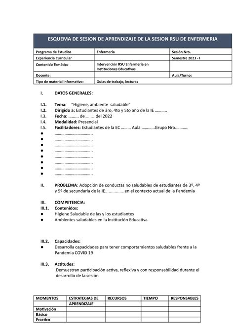 Esquema Sesion De Aprendizaje Para Instituc Educativa Esquema De