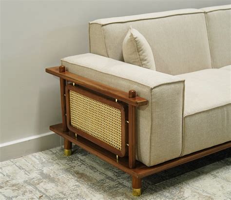 Buy Saket Seater Ash Wood Cane Sofa Sand Beige At Off