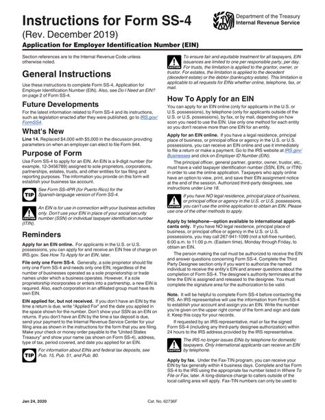 Download Instructions for IRS Form SS-4 Application for Employer ...