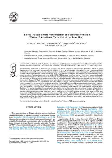 (PDF) Late Triassic cliamte humidification and kaolinite formation (Western Carpathians, Tatric ...