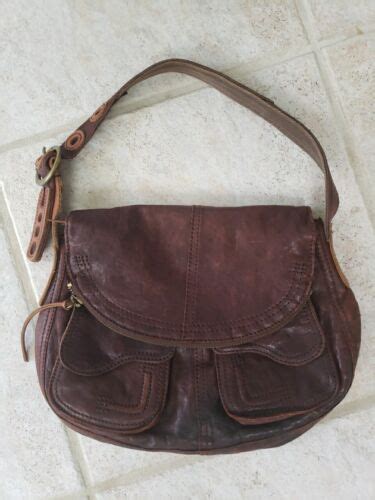 LUCKY BRAND Stash Distressed Brown Leather Foldover Boho Shoulder