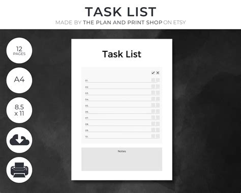 Task List Template A4 And Us Letter Printable Portrait Etsy México