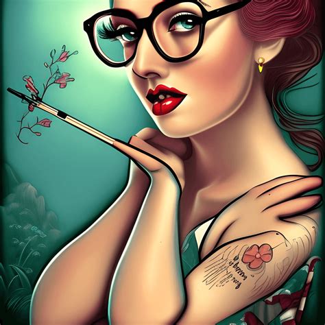 Beautiful Pinup In The Style Of Keith Garvey Wearing Glasses · Creative