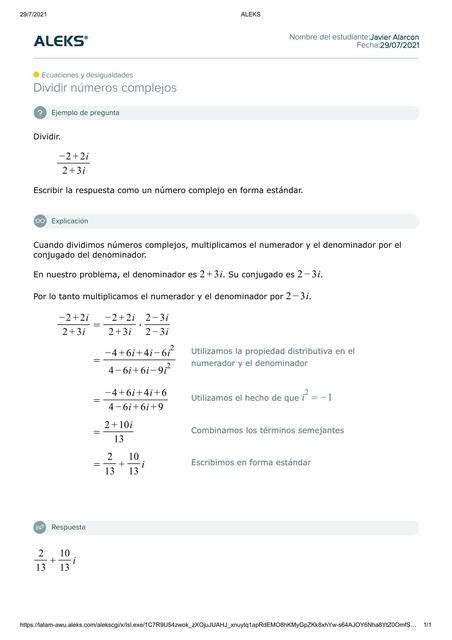 Dividir Números Complejos ALARCON BERMUDEZ JAVIER uDocz