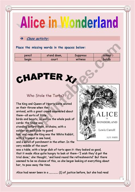 Reading Time Alice In Wonderland Chapter Xi Cloze Activity 8