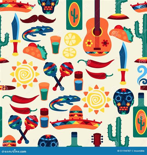 Mexican Seamless Pattern With Icons In Native Stock Vector