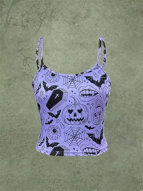 Halloween Graphic Print Cami Top Gothic Crew Neck Summer Temu Australia