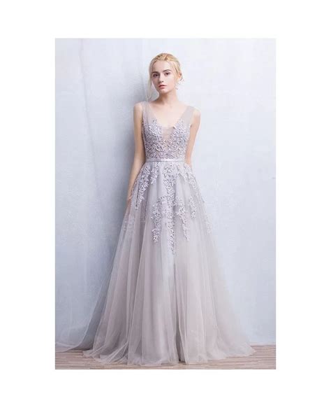 Romantic Tulle Wedding Or Prom Dress A Line V Neck Floor Length With