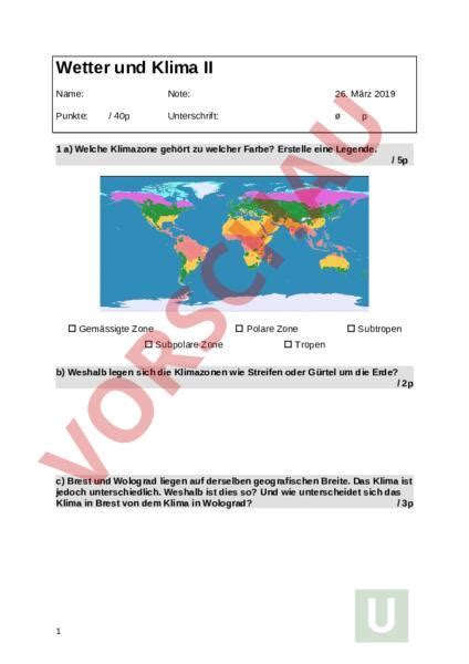 Arbeitsblatt Lernkontrolle Klima Geographie Anderes Thema