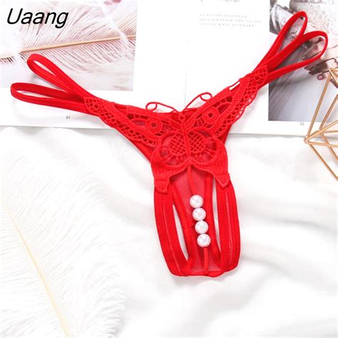 Uaang Butterfly Pearl Panties Sexy Lingerie For Women S Sex Thongs Erotic Open Crotch Underwear