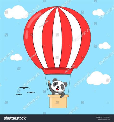 Illustration Cute Panda Hot Air Balloon Stock Vector Royalty Free