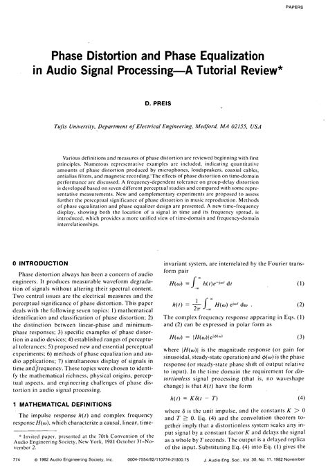 Aes E Library Phase Distortion And Phase Equalization In Audio Signal