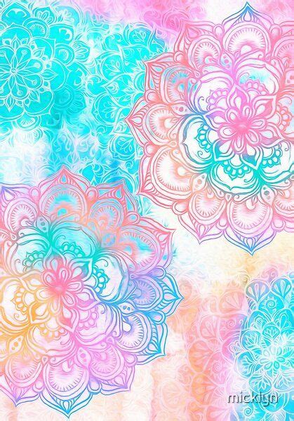 Boho Mandala Print In Soft Pastel Rainbow Shades