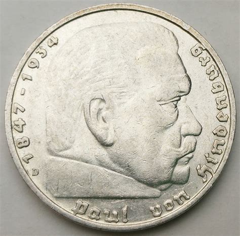 MK Niemcy Trzecia Rzesza 5 Marek 1936 D HINDENBURG HK