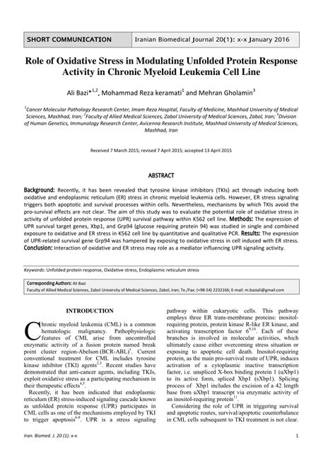 Pdf Role Of Oxidative Stress In Modulating Unfolded Protein Response