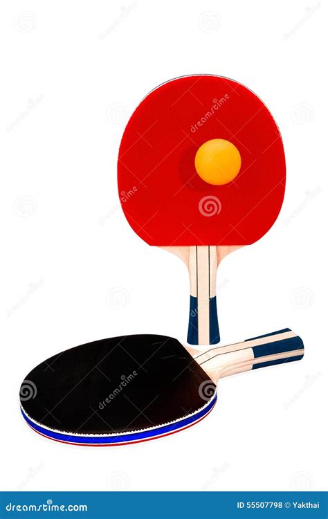 Pair Of Ping Pong Rackets And Orange Ball On White Stock Photo Image