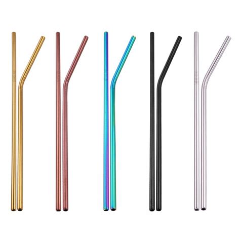 Reusable Colorful Stainless Steel Drinking Straws Pcs Set Price